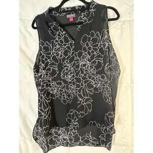 Vince Camuto Black White Floral Print Sleeveless V Neck Blouse Women's‎ Small